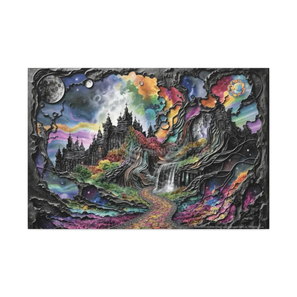 3D Fantasy Scenic Rock & Waterfall Gothic Landscape Scenery Canvas Prints 48″ x 32″ (Horizontal) / 1.25’’ Canvas