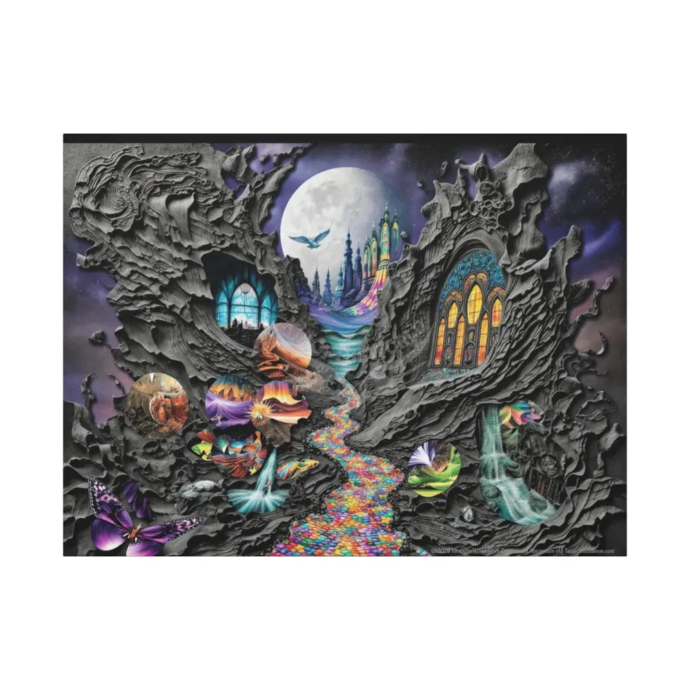 3D Fantasy Scenic Rock & Waterfall Gothic Landscape Scenery Canvas Prints 48’’ x 36’’ (Horizontal) / 1.25’’ Canvas