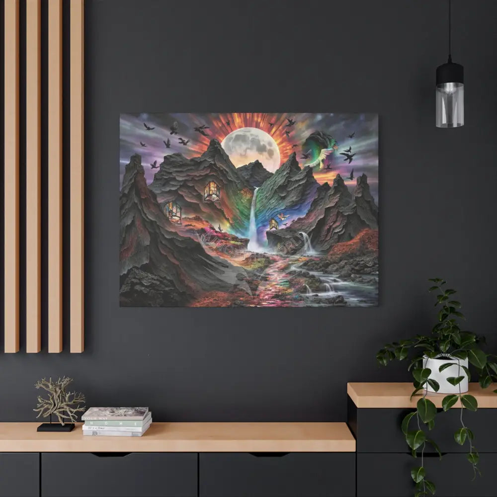 3D Fantasy Scenic Rock & Waterfall Gothic Landscape Scenery Canvas Prints Canvas