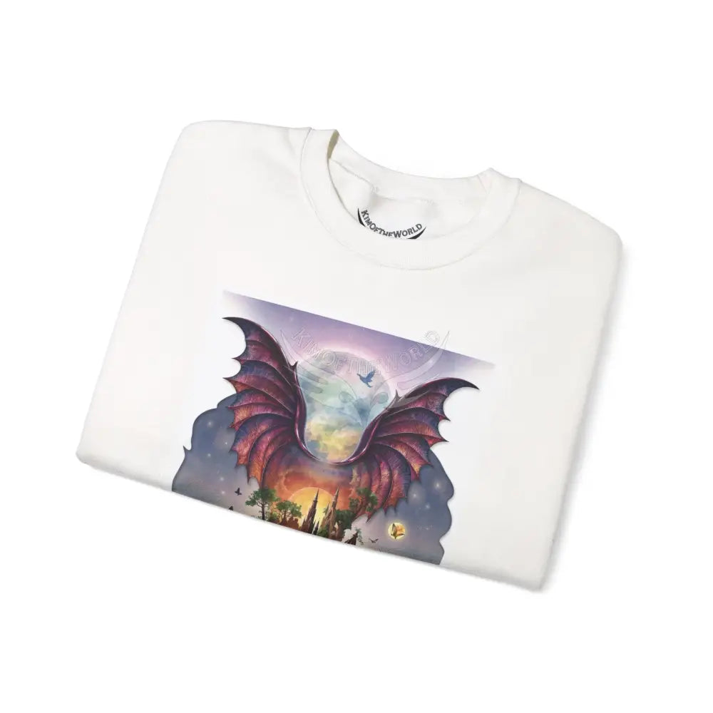 3D Fantasy Wing Scapes Signature Design Sweatshirt — Bat & Dragon Floral Landscape Crewneck Sweatshirt