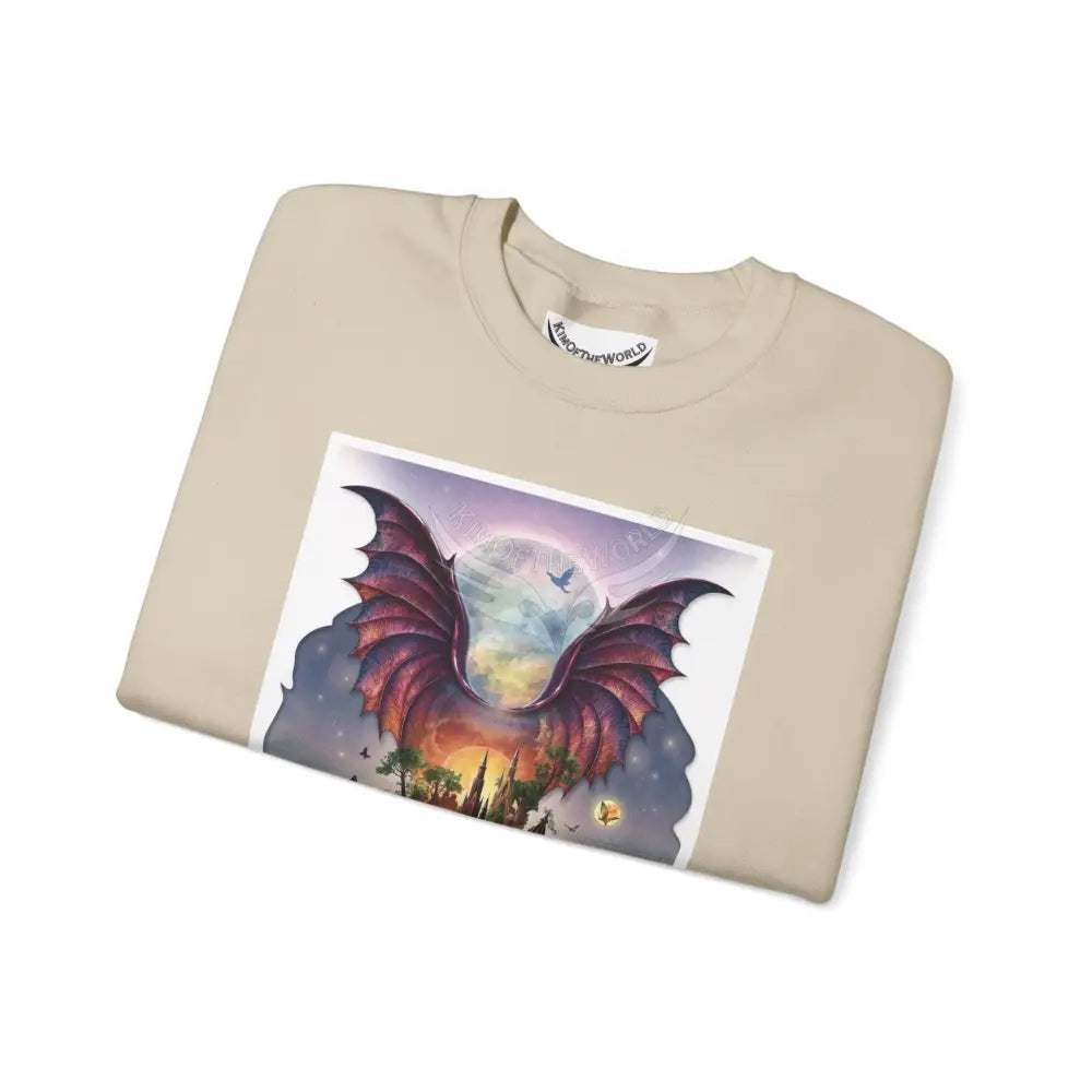 3D Fantasy Wing Scapes Signature Design Sweatshirt — Bat & Dragon Floral Landscape Crewneck Sweatshirt