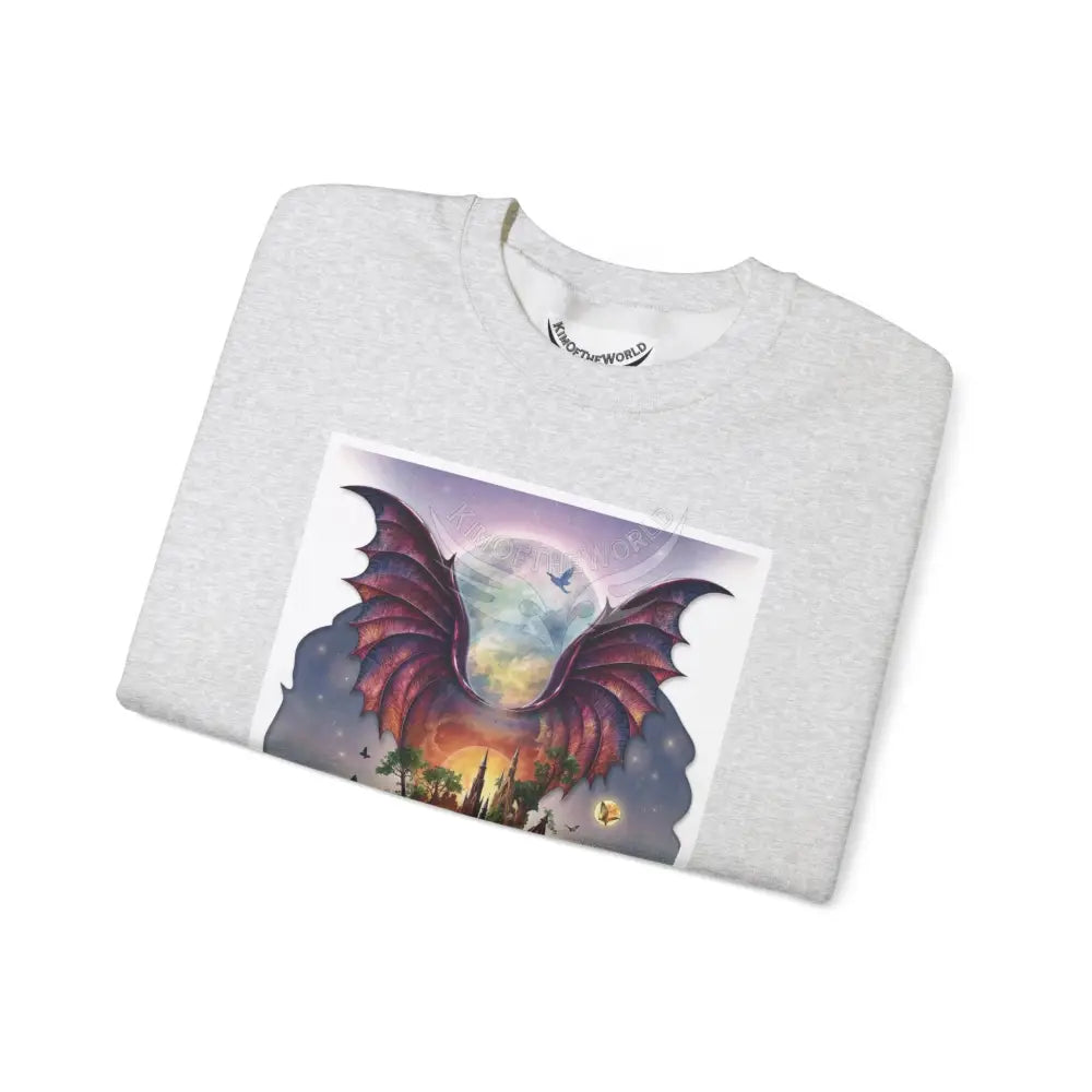 3D Fantasy Wing Scapes Signature Design Sweatshirt — Bat & Dragon Floral Landscape Crewneck Sweatshirt