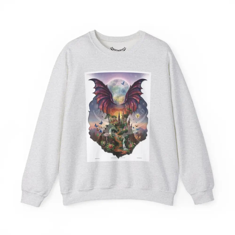 3D Fantasy Wing Scapes Signature Design Sweatshirt — Bat & Dragon Floral Landscape Crewneck Ash / S Sweatshirt