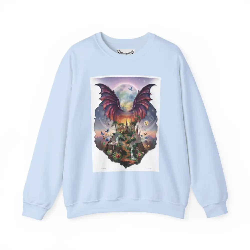 3D Fantasy Wing Scapes Signature Design Sweatshirt — Bat & Dragon Floral Landscape Crewneck Light Blue / S Sweatshirt