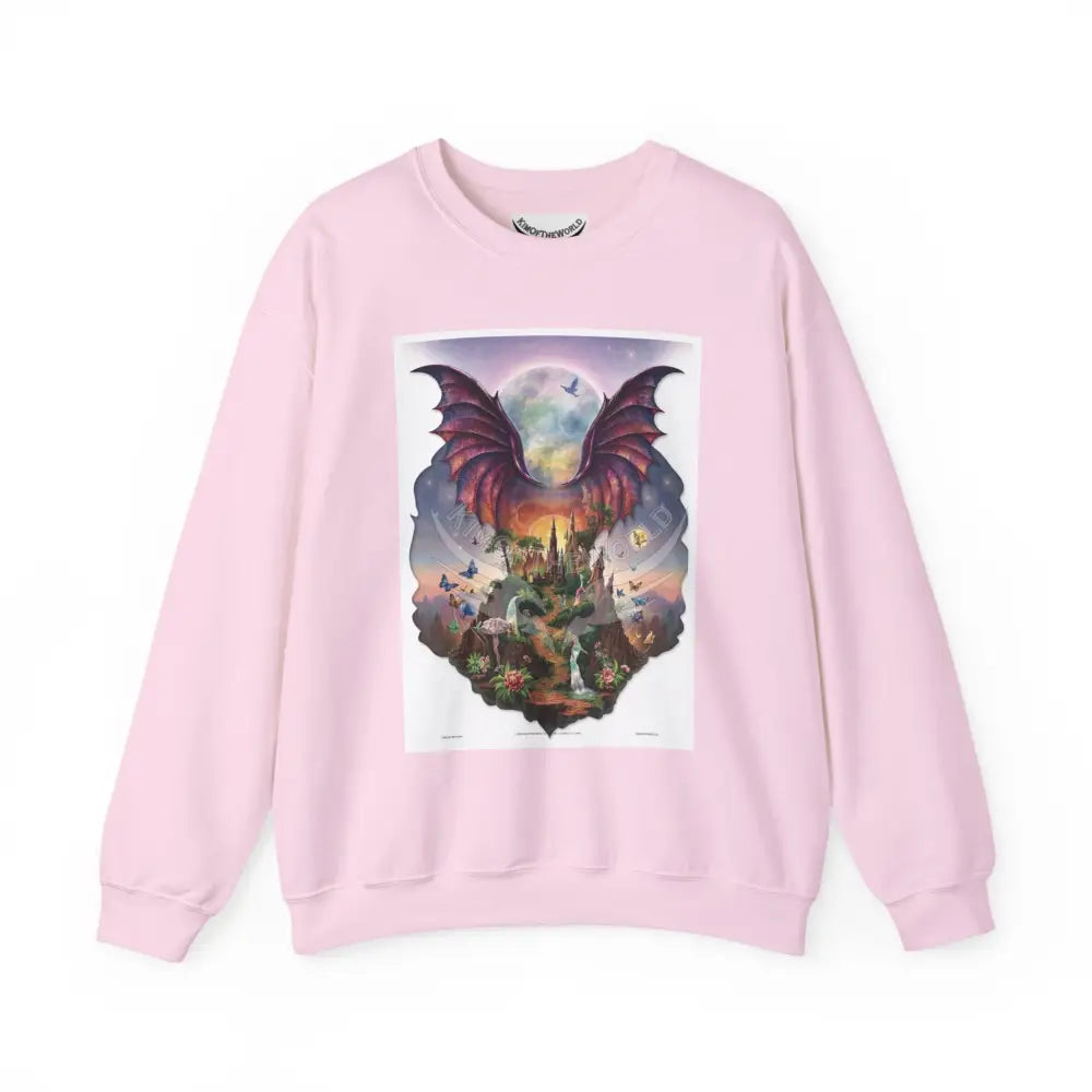 3D Fantasy Wing Scapes Signature Design Sweatshirt — Bat & Dragon Floral Landscape Crewneck Light Pink / S Sweatshirt