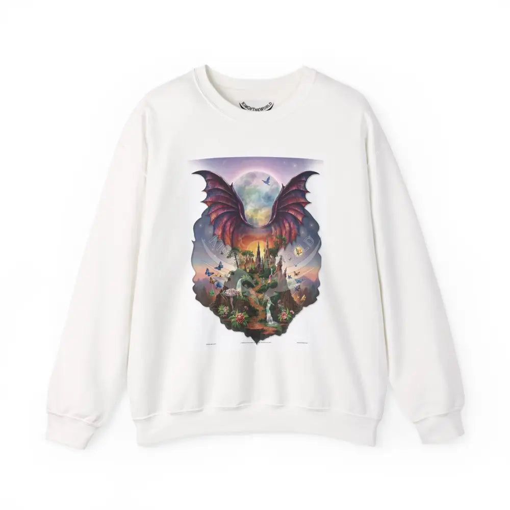 3D Fantasy Wing Scapes Signature Design Sweatshirt — Bat & Dragon Floral Landscape Crewneck White / S Sweatshirt