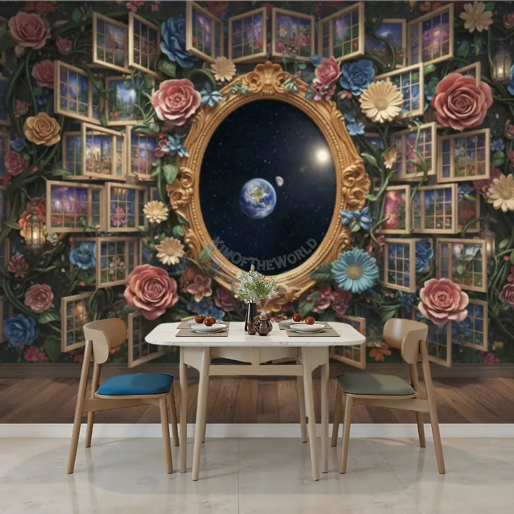 3D Floral and Multi Windows Unpasted Mural Wallpaper 144’’x100’’ - 144’’x100’’ - Wall Coverings