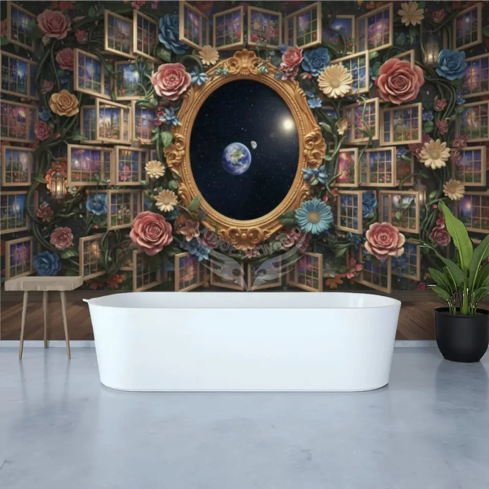 3D Floral and Multi Windows Unpasted Mural Wallpaper 144’’x100’’ - 144’’x100’’ - Wall Coverings