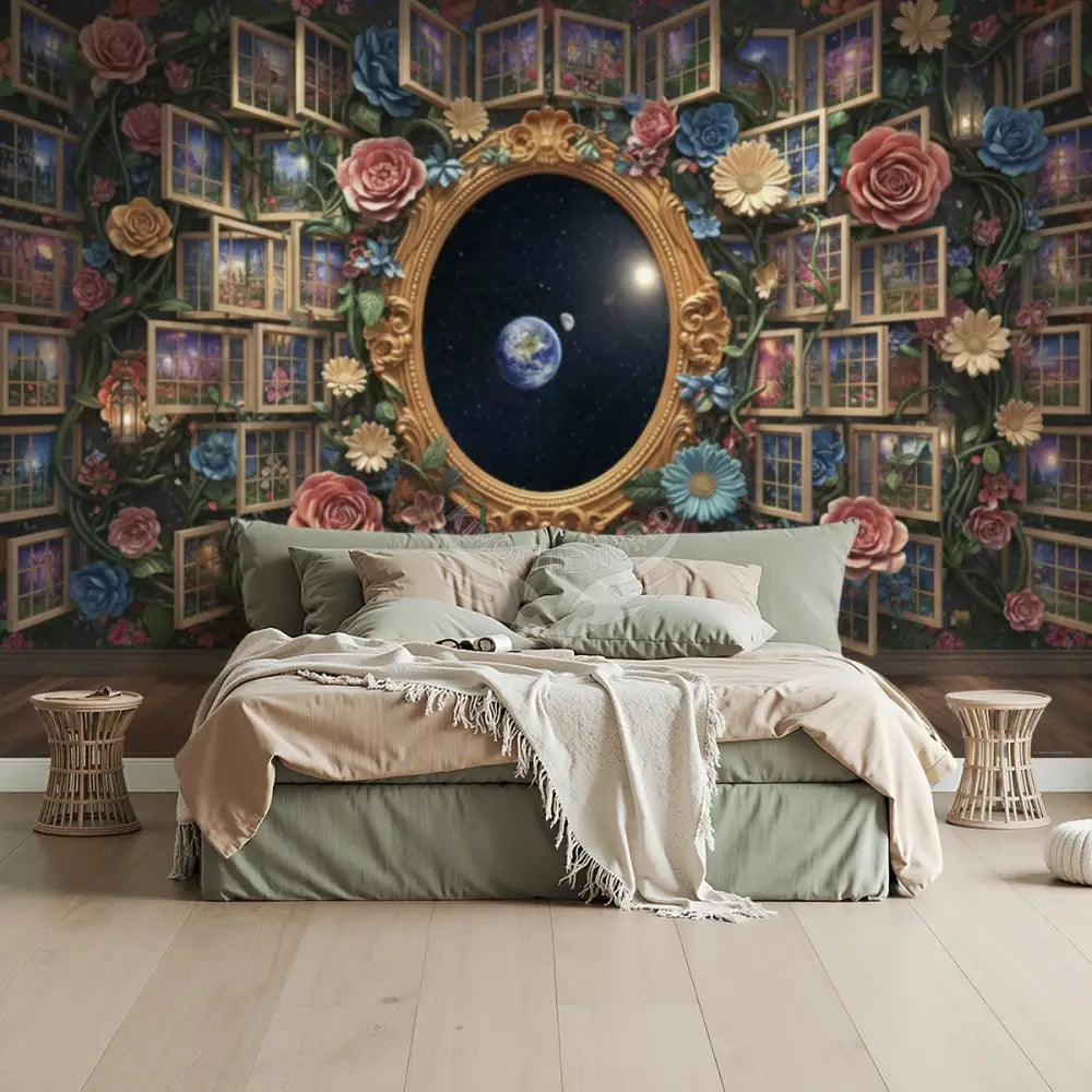 3D Floral and Multi Windows Unpasted Mural Wallpaper 144’’x100’’ - 144’’x100’’ - Wall Coverings