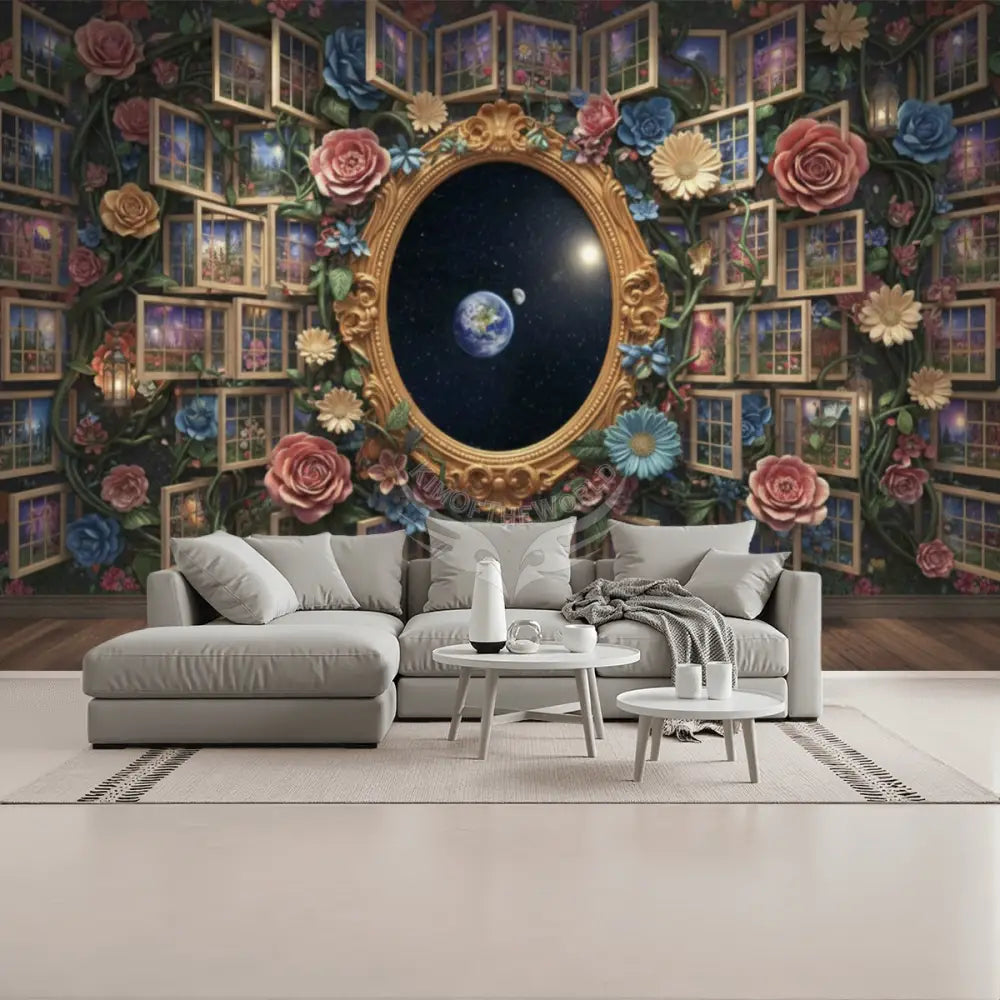 3D Floral and Multi Windows Unpasted Mural Wallpaper 144’’x100’’ - 144’’x100’’ - Wall Coverings