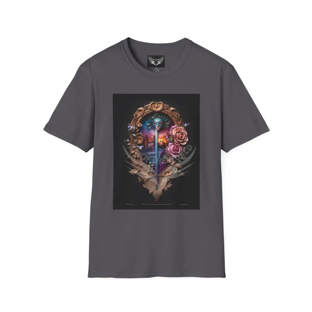 3D Floral Badge & Sword - Softstyle T-Shirt Charcoal / XS T-Shirt
