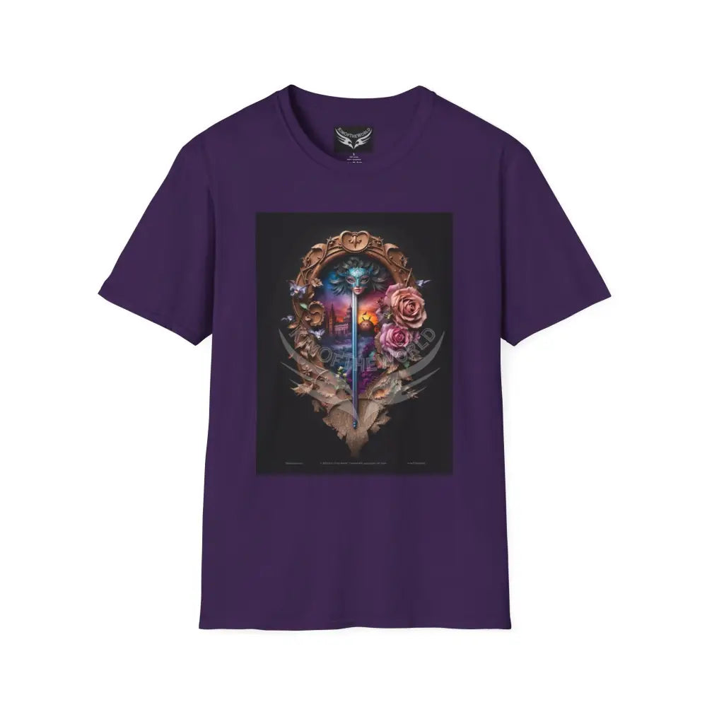 3D Floral Badge & Sword - Softstyle T-Shirt Purple / S T-Shirt
