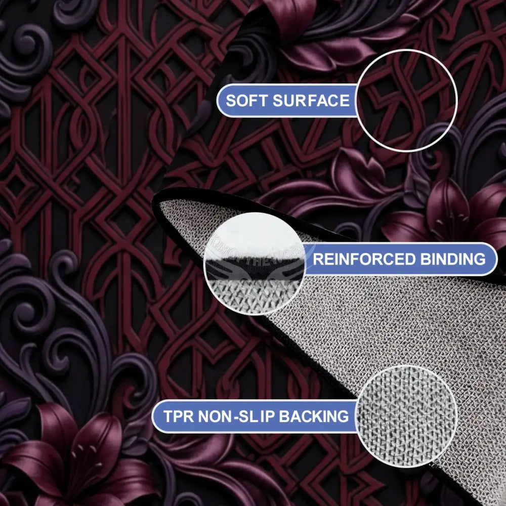 3D Floral Deep Burgundy & Purple Large Area Rug Floor Carpet 10x8 120’’x96’’ Rugs & Mats