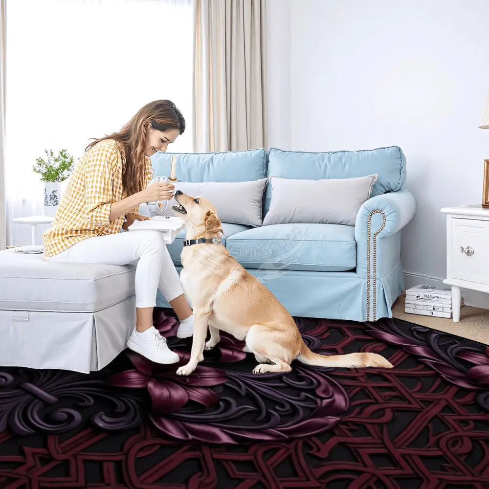 3D Floral Deep Burgundy & Purple Large Area Rug Floor Carpet 10x8 120’’x96’’ Rugs & Mats