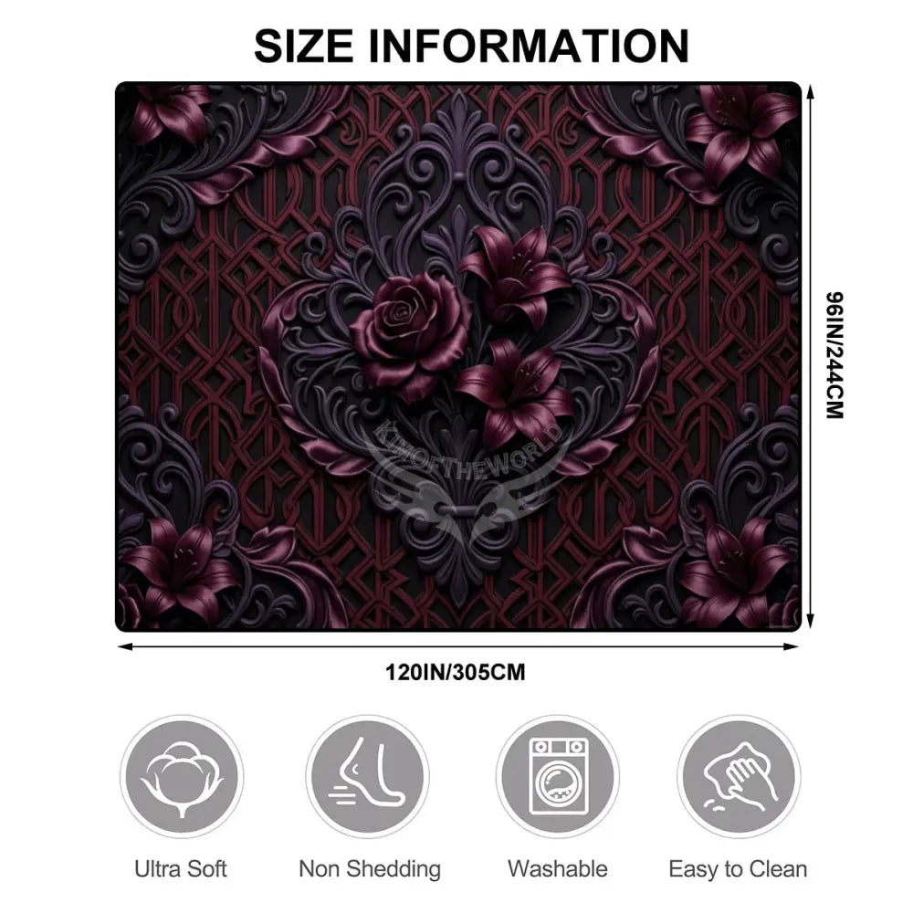 3D Floral Deep Burgundy & Purple Large Area Rug Floor Carpet 10x8 120’’x96’’ Rugs & Mats