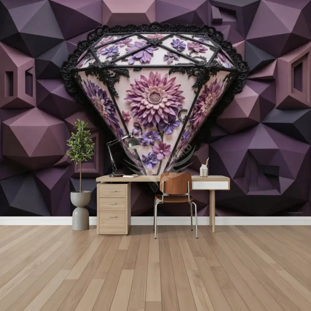 3D Floral Diamond Unpasted Mural Wallpaper 144’’x100’’ - 144’’x100’’ - Wall Coverings
