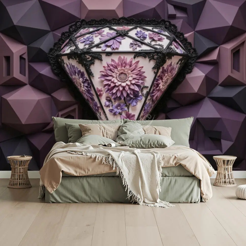 3D Floral Diamond Unpasted Mural Wallpaper 144’’x100’’ - 144’’x100’’ - Wall Coverings