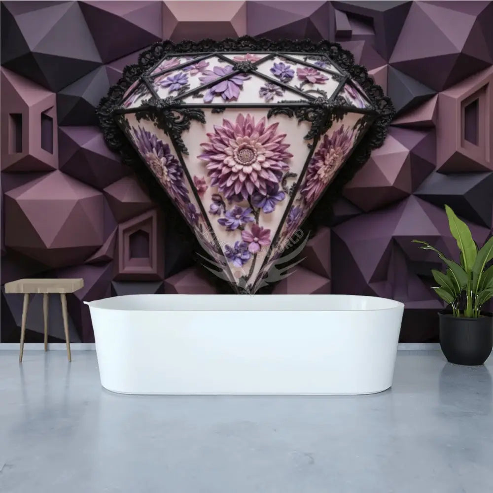 3D Floral Diamond Unpasted Mural Wallpaper 144’’x100’’ - 144’’x100’’ - Wall Coverings