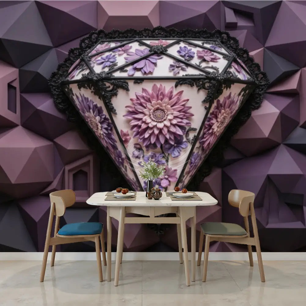 3D Floral Diamond Unpasted Mural Wallpaper 144’’x100’’ - 144’’x100’’ - Wall Coverings