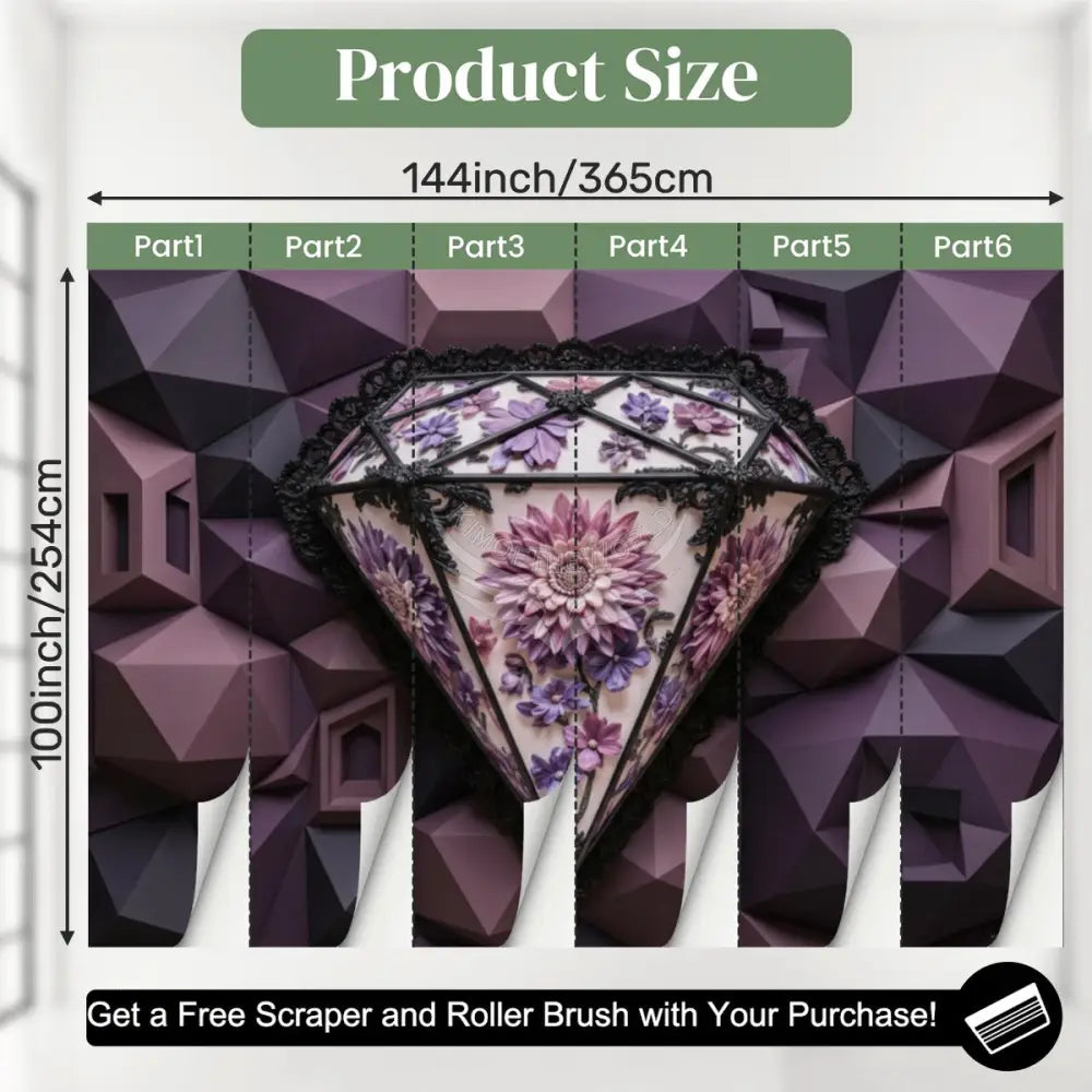 3D Floral Diamond Unpasted Mural Wallpaper 144’’x100’’ - 144’’x100’’ - Wall Coverings
