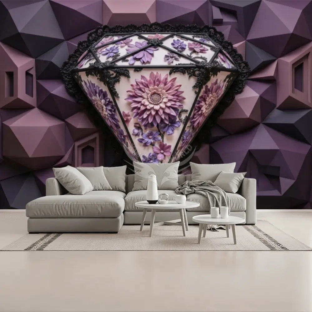 3D Floral Diamond Unpasted Mural Wallpaper 144’’x100’’ - 144’’x100’’ - Wall Coverings