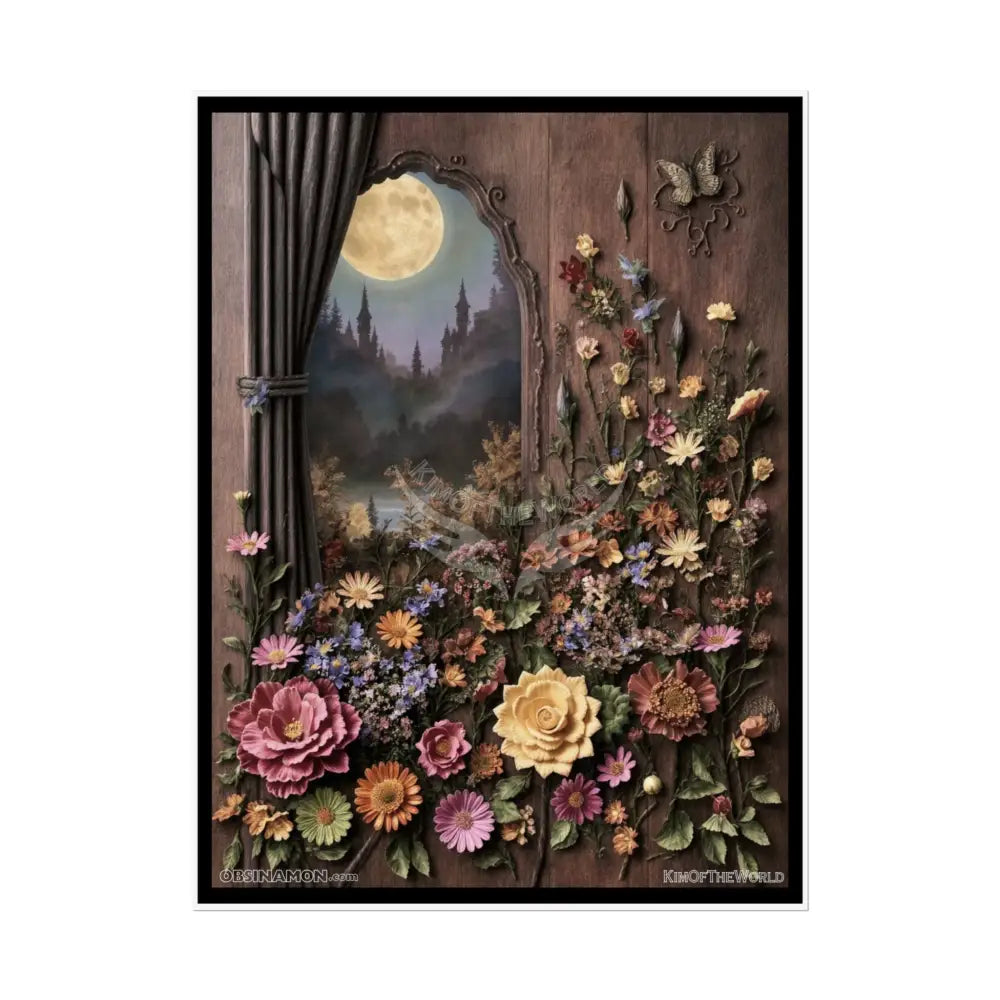 3D Floral Fantasy Rolled Poster — Magical Wood Window Landscape 18″ x 24″ (Vertical) / Semi Glossy Poster