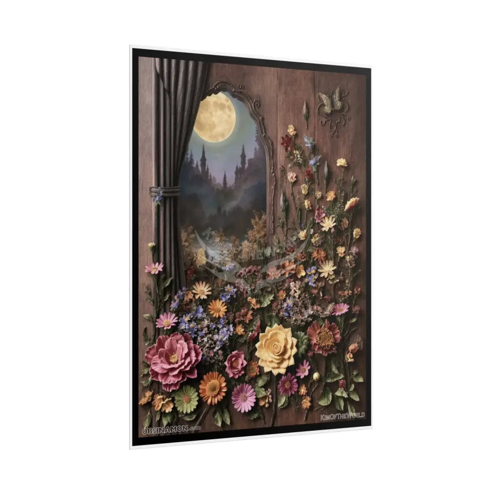3D Floral Fantasy Rolled Poster — Magical Wood Window Landscape Poster