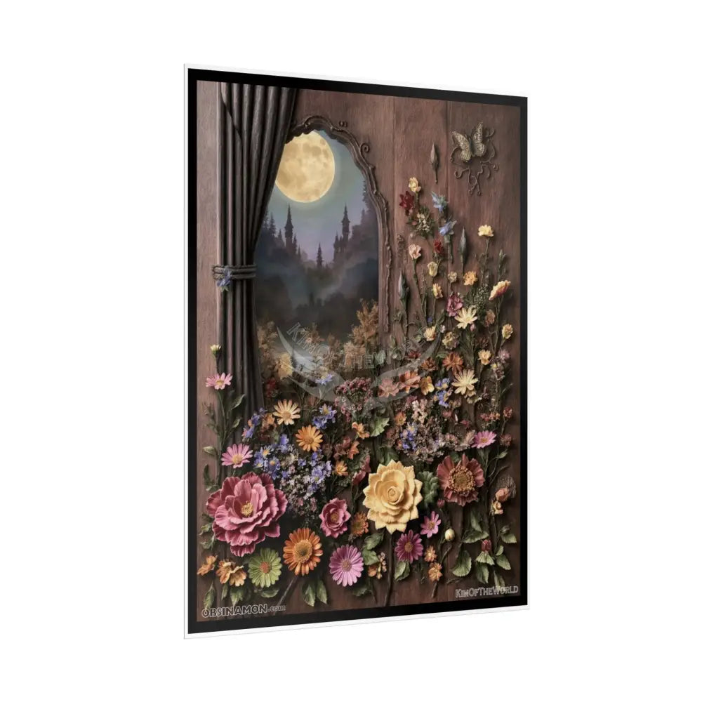 3D Floral Fantasy Rolled Poster — Magical Wood Window Landscape Poster