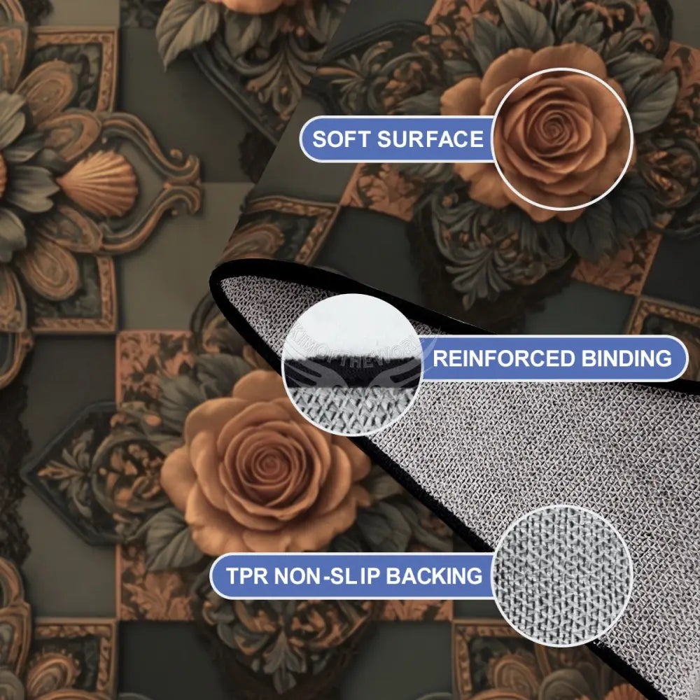 3D Floral Rose Dark Copper Orange Chocolate Large Area Rug Floor Carpet (4:3) 144’’x108’’ Rugs & Mats
