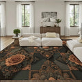 3D Floral Rose Dark Copper Orange Chocolate Large Area Rug Floor Carpet (4:3) 144’’x108’’ Rugs & Mats