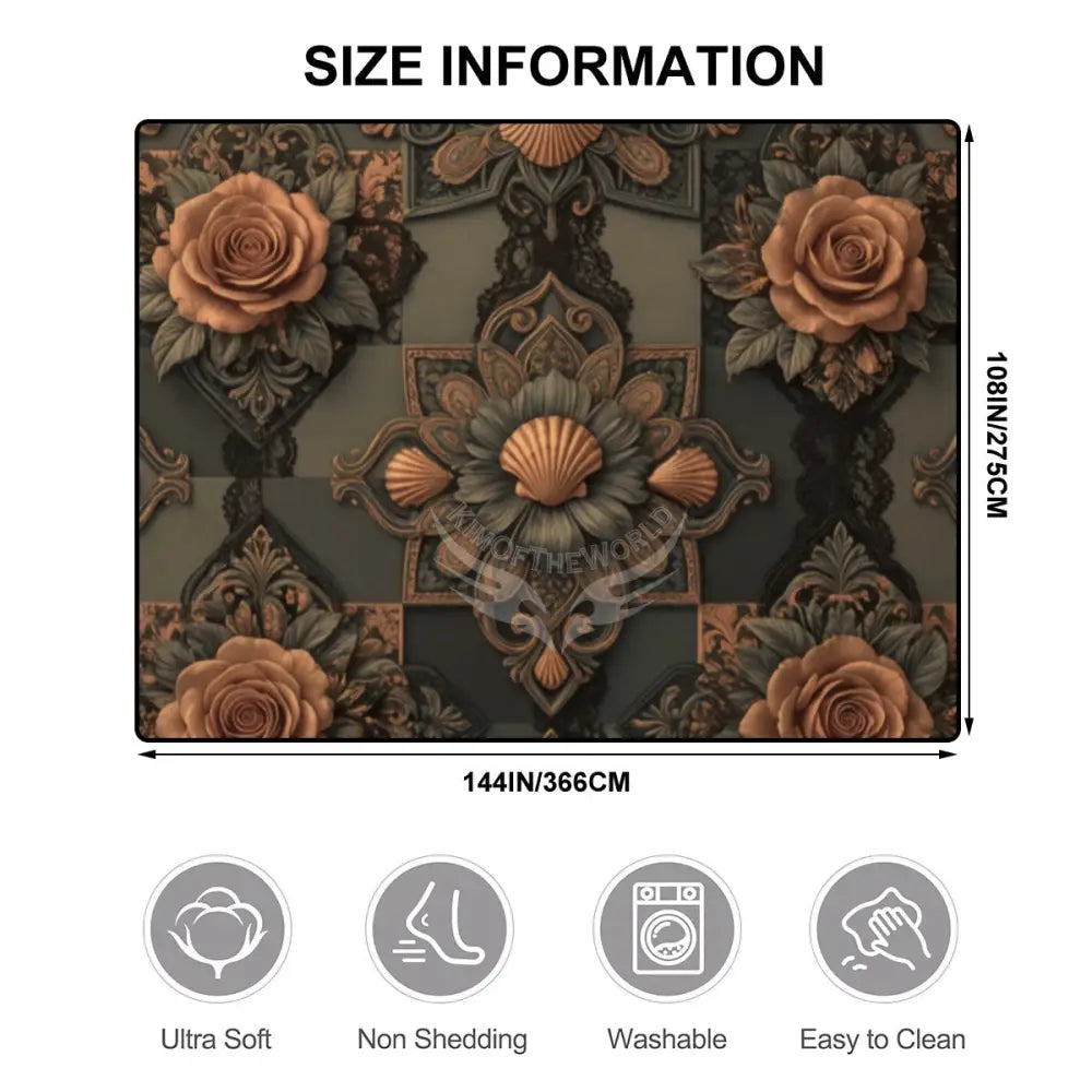 3D Floral Rose Dark Copper Orange Chocolate Large Area Rug Floor Carpet (4:3) 144’’x108’’ Rugs & Mats
