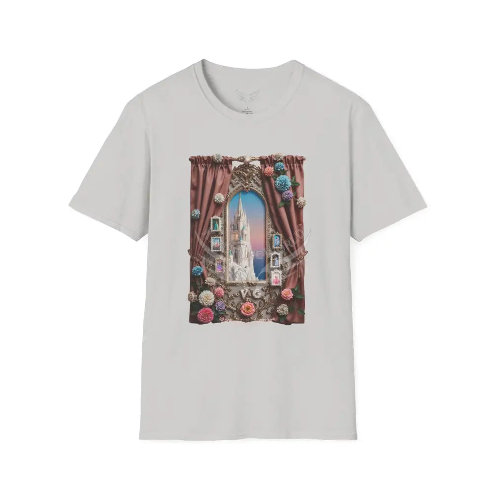3D Floral Window Curtain Tee - Softstyle T-Shirt Ice Grey / S T-Shirt