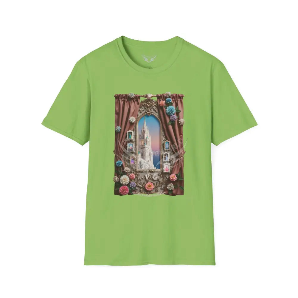 3D Floral Window Curtain Tee - Softstyle T-Shirt Lime / S T-Shirt