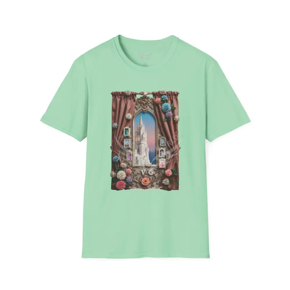 3D Floral Window Curtain Tee - Softstyle T-Shirt Mint Green / S T-Shirt