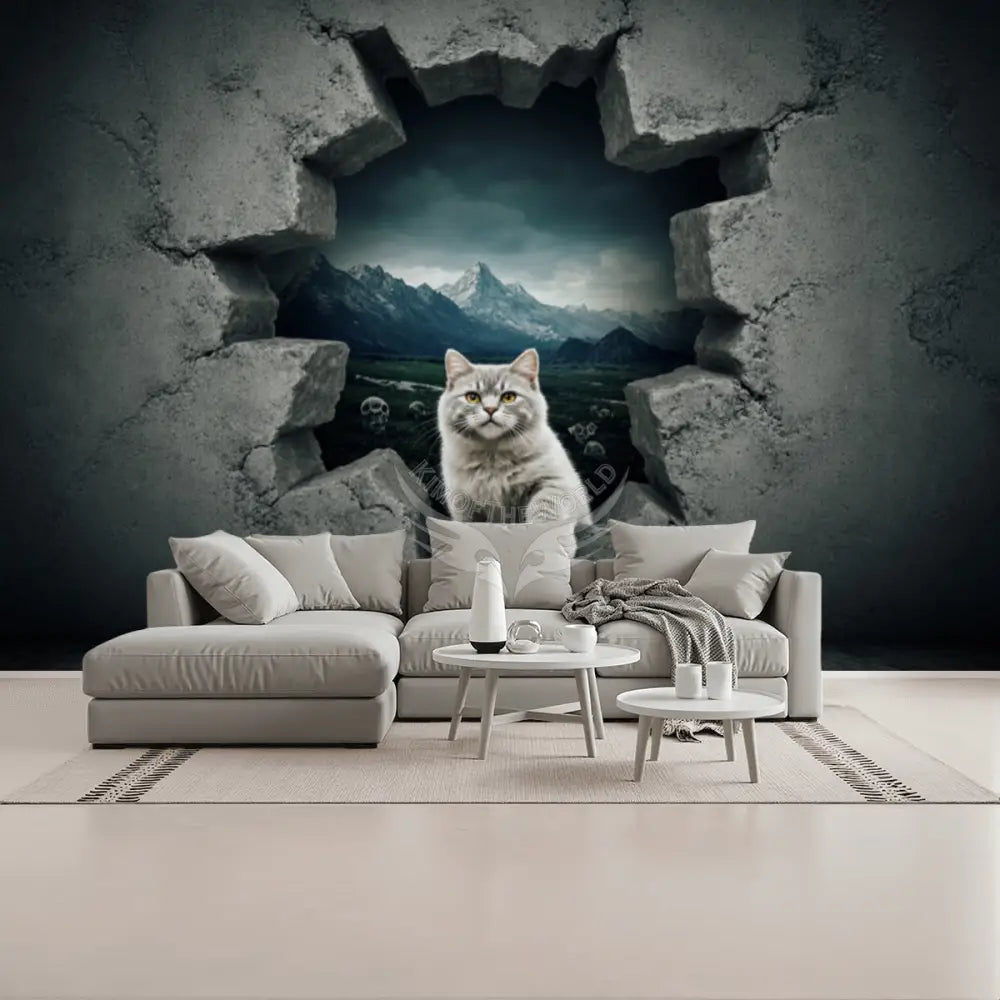3D Fluffy Cat Meow Floof Breakout Wall Unpasted Mural Wallpaper 144’’x100’’ - 144’’x100’’ - Wall Coverings
