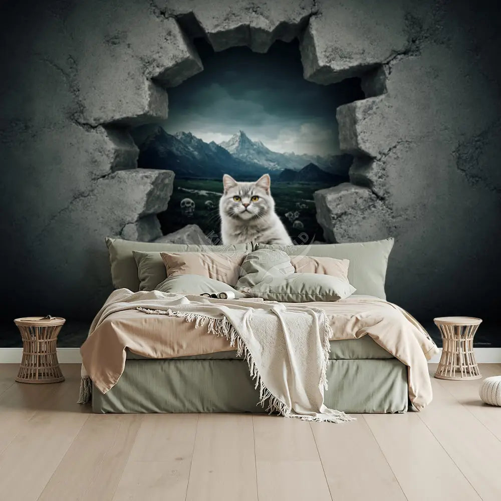 3D Fluffy Cat Meow Floof Breakout Wall Unpasted Mural Wallpaper 144’’x100’’ - 144’’x100’’ - Wall Coverings