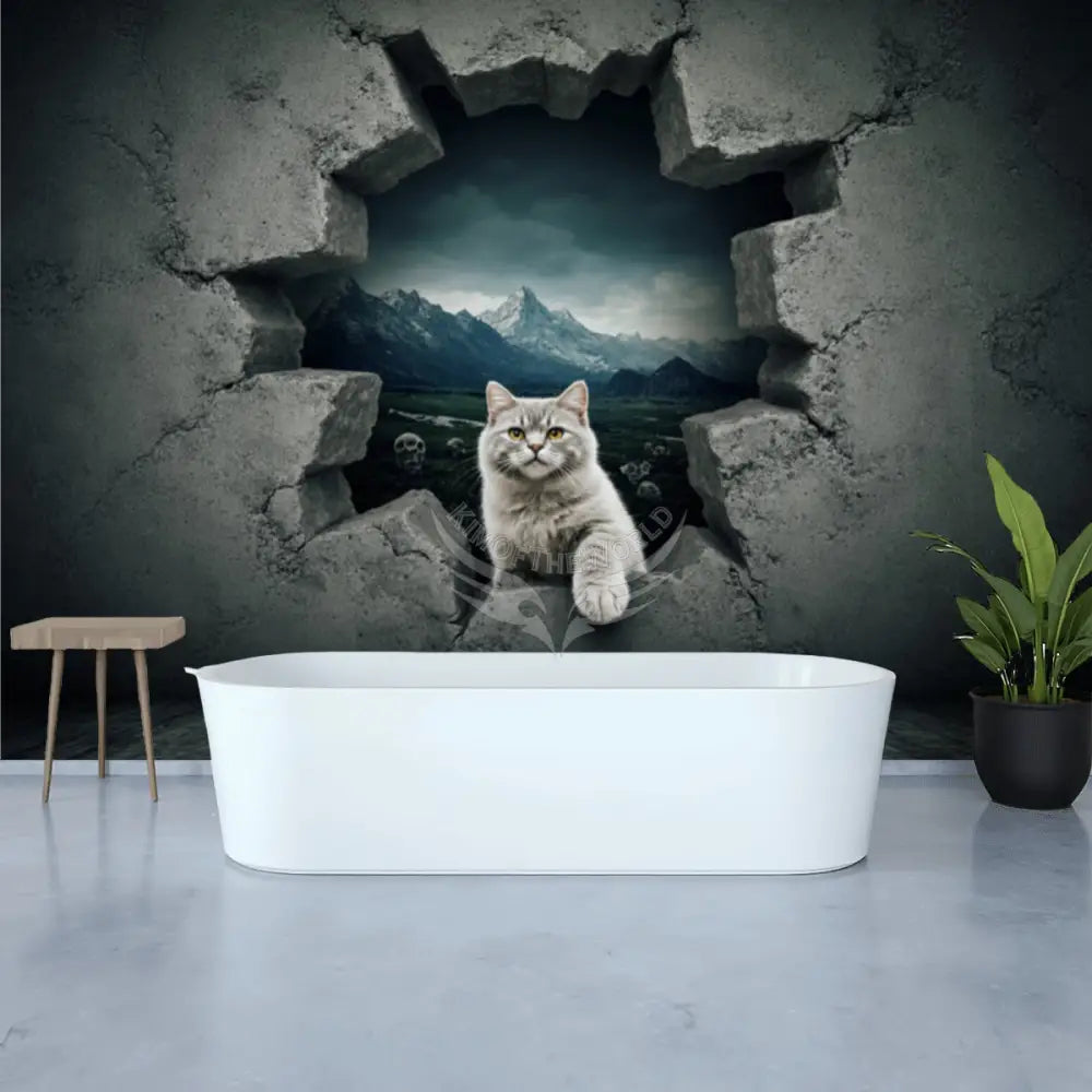 3D Fluffy Cat Meow Floof Breakout Wall Unpasted Mural Wallpaper 144’’x100’’ - 144’’x100’’ - Wall Coverings
