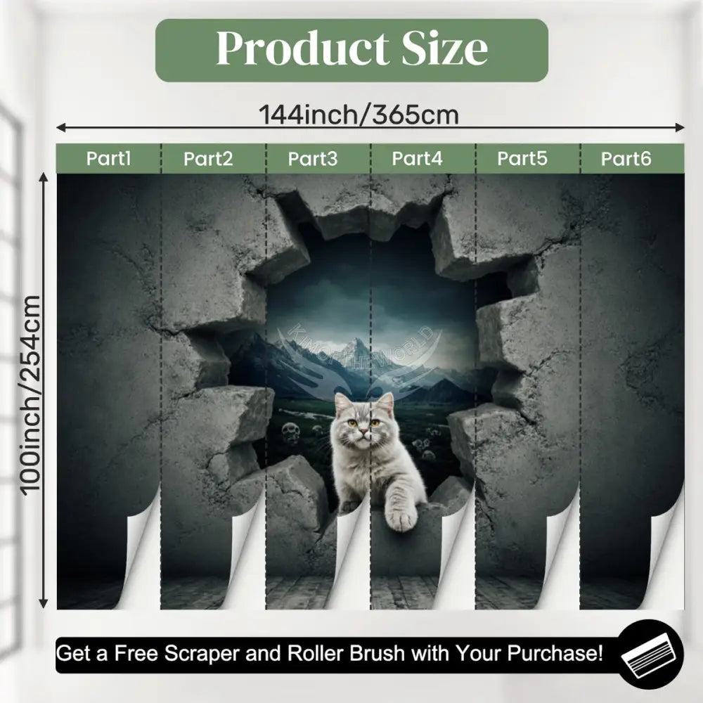 3D Fluffy Cat Meow Floof Breakout Wall Unpasted Mural Wallpaper 144’’x100’’ - 144’’x100’’ - Wall Coverings