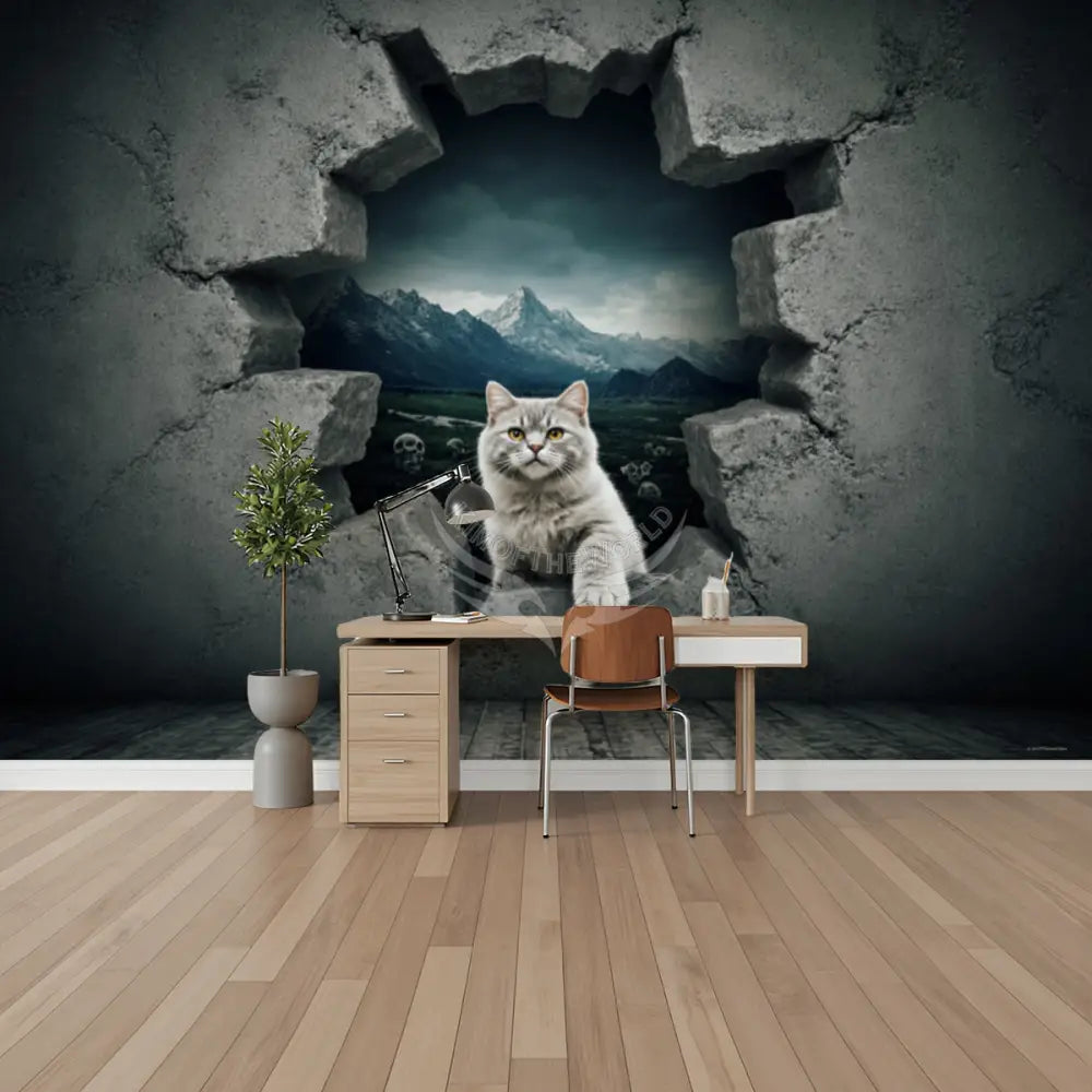 3D Fluffy Cat Meow Floof Breakout Wall Unpasted Mural Wallpaper 144’’x100’’ - 144’’x100’’ - Wall Coverings