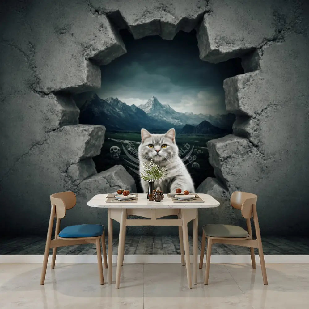 3D Fluffy Cat Meow Floof Breakout Wall Unpasted Mural Wallpaper 144’’x100’’ - 144’’x100’’ - Wall Coverings