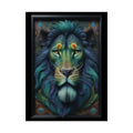 3D Framed Lion Blue & Green Unique Animal Portraits Rolled Poster — Cute Wildlife Wall Art 18″ x 24″ (Vertical) / Semi