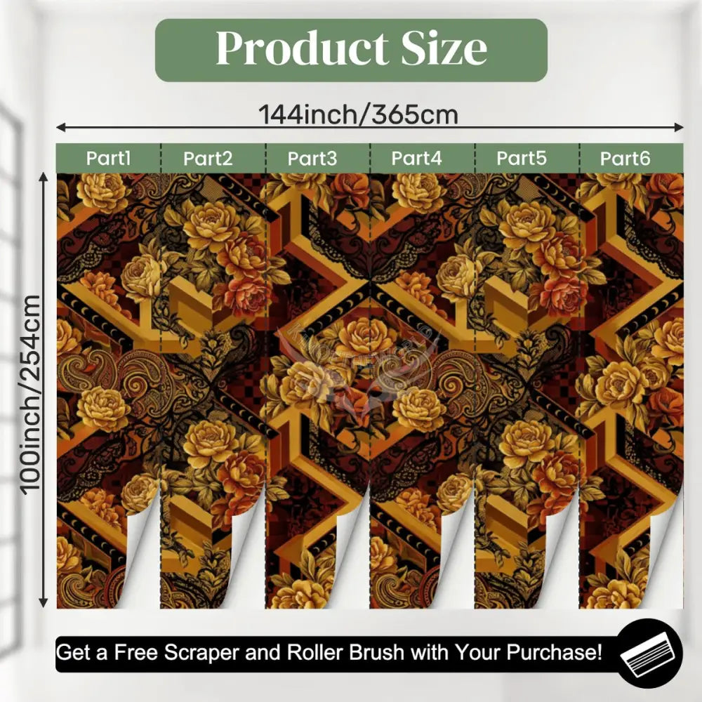 3D Geometric Floral Burnt Rust Interchangeable Unpasted Mural Wallpaper 144’’x100’’ 144’’x100’’ Wall Coverings
