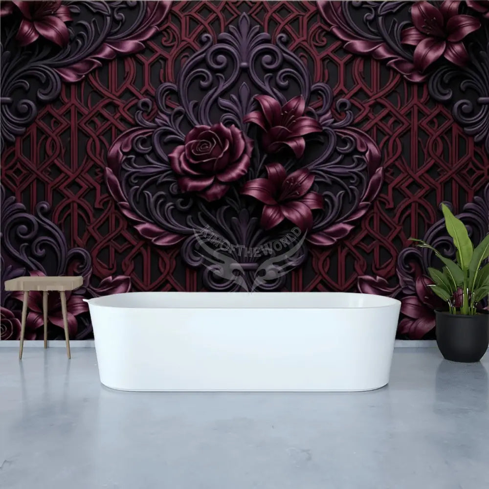 3D Giant Deep Satin Burgundy Unpasted Mural Wallpaper 144’’x100’’ 144’’x100’’ Wall Coverings