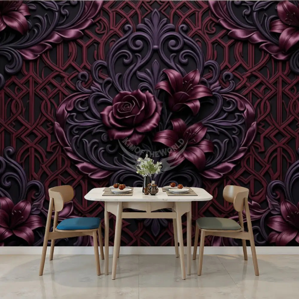 3D Giant Deep Satin Burgundy Unpasted Mural Wallpaper 144’’x100’’ 144’’x100’’ Wall Coverings
