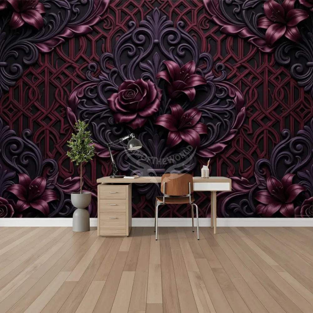 3D Giant Deep Satin Burgundy Unpasted Mural Wallpaper 144’’x100’’ 144’’x100’’ Wall Coverings