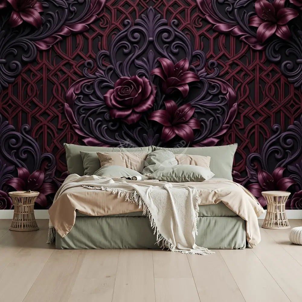 3D Giant Deep Satin Burgundy Unpasted Mural Wallpaper 144’’x100’’ 144’’x100’’ Wall Coverings