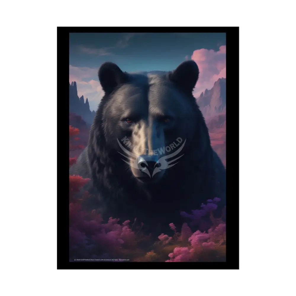 3D Giant Gothic Floral Steampunk Black Bear - Furry Friends Rolled Posters 18″ x 24″ (Vertical) / Semi Glossy Poster