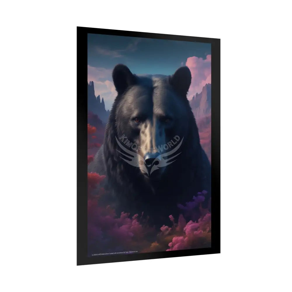 3D Giant Gothic Floral Steampunk Black Bear - Furry Friends Rolled Posters Poster