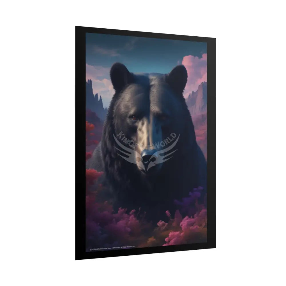 3D Giant Gothic Floral Steampunk Black Bear - Furry Friends Rolled Posters Poster