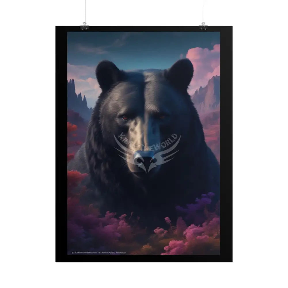 3D Giant Gothic Floral Steampunk Black Bear - Furry Friends Rolled Posters Poster